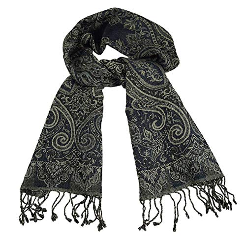 musimon Kleiner eleganter Schal 100% Wolle Paisley-Muster (blau) von musimon