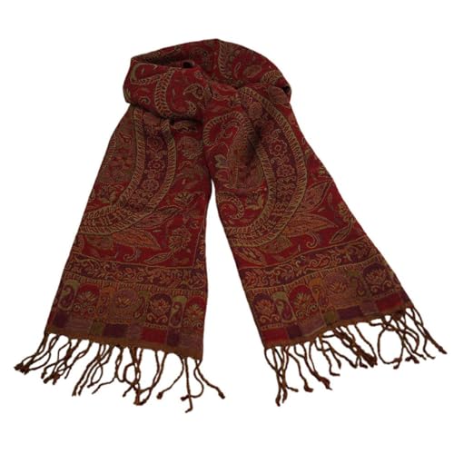 musimon Kleiner eleganter Schal 100% Wolle Paisley-Muster (tomatenrot) von musimon