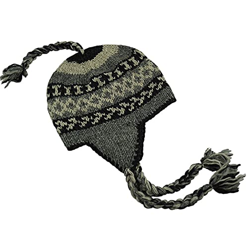 musimon Mütze Inka gestrickt Fleecefutter Naturwolle (grau schwarz, M) von musimon