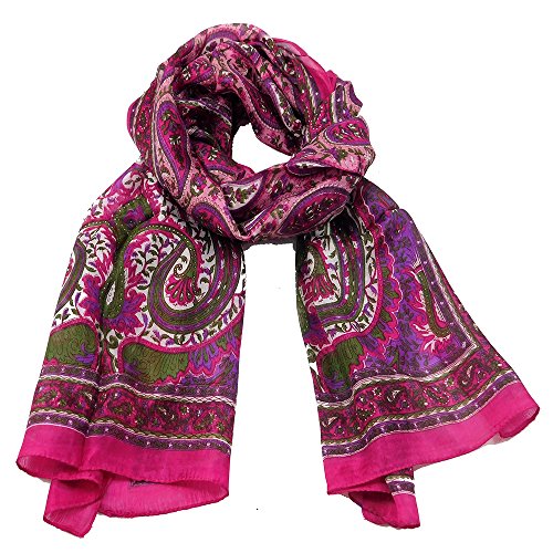 musimon Schal Seidenschal Paisley-Muster 100% Seide 168x50 cm Nr1 (magenta) von musimon
