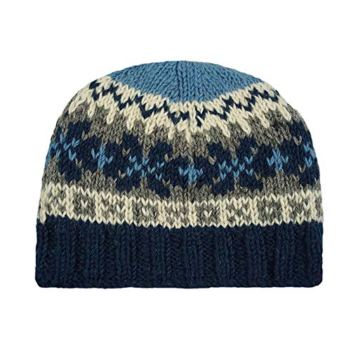 musimon Strick-Mütze 100% Wolle gefüttert Norweger Muster (blau, M) von musimon