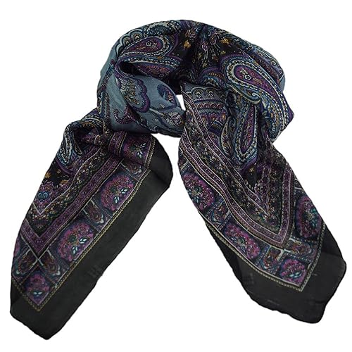 musimon Tuch Seidentuch Schal Paisley Muster 100% Seide 100 cm x 100 cm schwarz magenta türkis von musimon