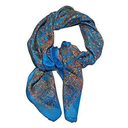 musimon Tuch Seidentuch Schal Paisley Muster 100% Seide 100 cm x 100 cm türkis rot von musimon