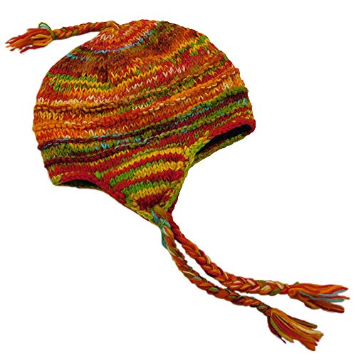 musimon Warme Mütze Inka Ohrenmütze Wolle gestrickt Fleecefutter (orange, L) von musimon