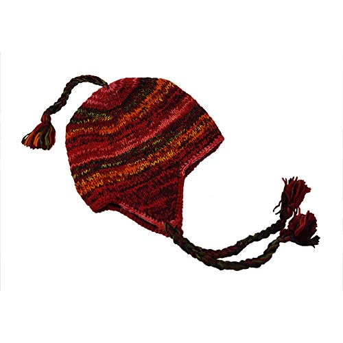 musimon Warme Mütze Inka Ohrenmütze Wolle gestrickt Fleecefutter (rot, L) von musimon
