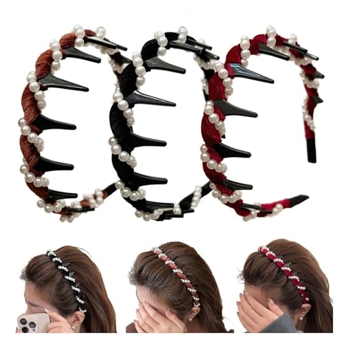 3er-Pack Vintage-Perlenhaarbänder mit Strasssteinen – verstellbar, Einheitsgröße für Frauen, Brautparty (A) von muzoira