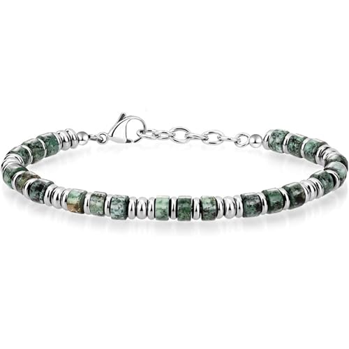 4 mm Naturstein-Perlenarmband für Herren – Edelstahl, geometrischer Kristall, Schmuck, Geschenk für Reisen, Souvenir (mehrere Steine), Einheitsgröße von muzoira