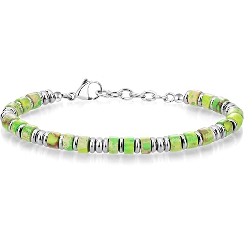 4 mm Naturstein-Perlenarmband für Herren – Edelstahl, geometrischer Kristall, Schmuck, Geschenk für Reisen, Souvenir (mehrere Steine), Einheitsgröße von muzoira