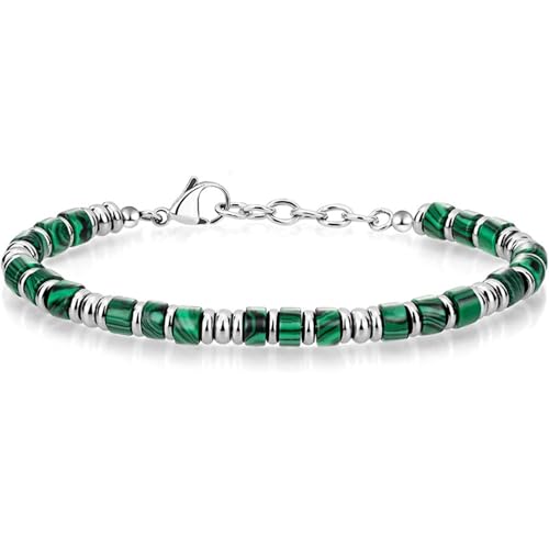 4 mm Naturstein-Perlenarmband für Herren – Edelstahl, geometrischer Kristall, Schmuck, Geschenk für Reisen, Souvenir (mehrere Steine), Einheitsgröße von muzoira