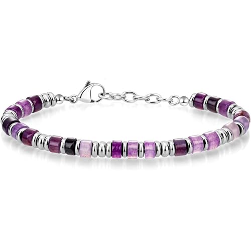 4 mm Naturstein-Perlenarmband für Herren – Edelstahl, geometrischer Kristall, Schmuck, Geschenk für Reisen, Souvenir (mehrere Steine), Einheitsgröße von muzoira