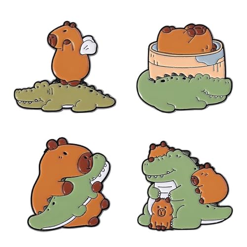Capybara & Krokodil Brosche Set - Niedliche Tiernadeln für Jacken & Taschen von muzoira