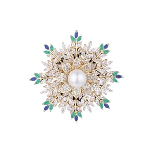 Glitzernde Schneeflocken-Perlen-Brosche, luxuriös, vielseitig, elegant für Damen, Einheitsgröße von muzoira