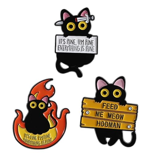Katzen-Brosche "Everything Is Fine", verspielte schwarze Zinklegierung Katzen-Brosche "Everything Is Fine", verspielte schwarze Zinklegierung von muzoira