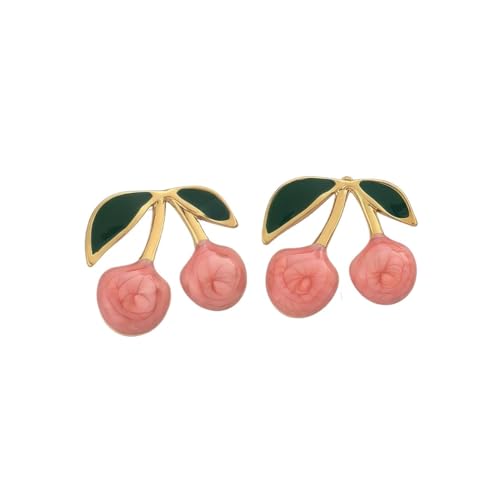 Kirsch-Ohrstecker aus Edelstahl – 304 Grad Obst-Thema, zierliche Ohrringe für Frauen, farbecht, Einheitsgröße von muzoira