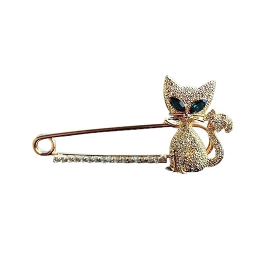 Kronen-Brosche mit Katzenmotiv, Emaille, grüne Augen, Kätzchen-Anstecknadel mit Diamant-Akzenten, Einheitsgröße von muzoira