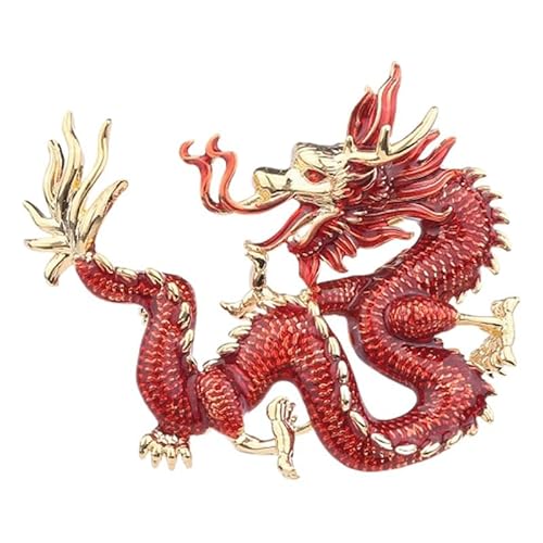 Muzoira Chinesischer Drache Brosche – Roter Sternzeichen-Nationalstil, hochwertiges All-Match-Mode-Accessoire für Anzüge und Jacken von muzoira