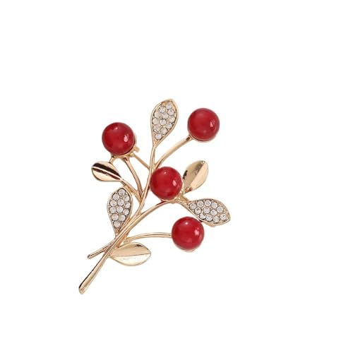 Muzoira Rote Perlenbrosche – leichte Luxus-Anstecknadel für Damen, Herbst-Winter-Mantel-Accessoire mit Design-Sinne, Nischen-Western-Stil, Kleidungsschmuck, Einheitsgröße, Metall, Achat von muzoira
