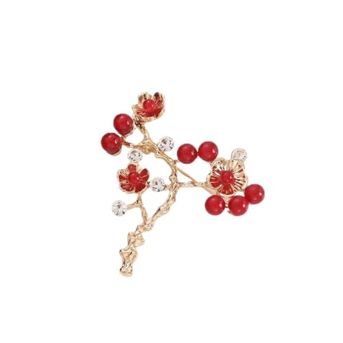 Muzoira Rote Perlenbrosche – leichte Luxus-Anstecknadel für Damen, Herbst-Winter-Mantel-Accessoire mit Design-Sinne, Nischen-Western-Stil, Kleidungsschmuck, Einheitsgröße, Metall, Achat von muzoira
