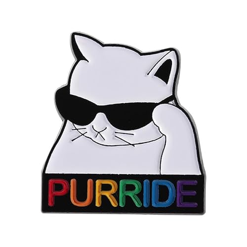 Regenbogen-Herz-Katzen-Brosche – lustige Sonnenbrille Kitty Emaille Pin für Kleidung, Taschen oder Jacken, 1 Stück, QHXZ3860, Metall, Achat von muzoira
