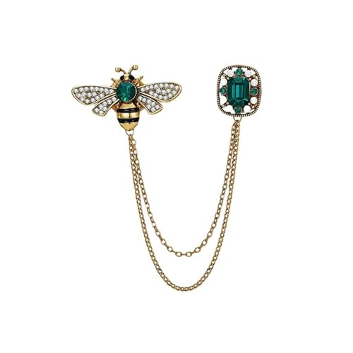 Vintage-Brosche mit Bienenkette, Emaille und Kristall, Insektennadel für stilvolle Outfits von muzoira