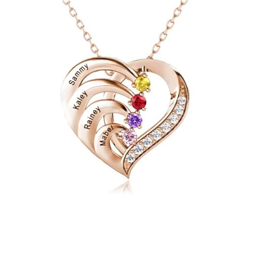 muzoira Halskette mit Edelstein-Kristallanhänger, personalisierbar, Herzform, Kupfer, galvanisiert, gravierbare Kette (21–50 cm), Customization von muzoira