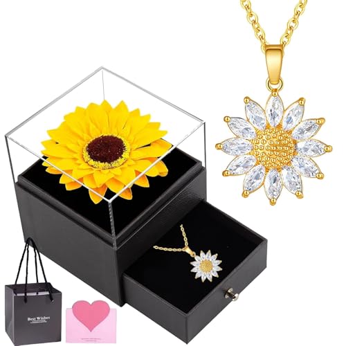 muzoira Halskette mit Sonnenblumen-Anhänger, Zirkonia, 45 + 5 cm, vergoldetes Kupfer, Blumenschmuck für Damen, modisch, Electroplatedrealgold muzoira Halskette mit Sonnenblumen-Anhänger, Zirkonia, 45 + 5 cm, vergoldetes Kupfer, Blumenschmuck für Damen, modisch, Electroplatedrealgold von muzoira