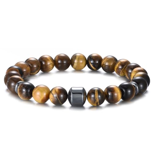 muzoira Magnetisches Tigeraugen-Stein-Armband, 23 Perlen, Unisex, handgefertigt, Lavastein, Perlenarmband für Damen und Herren, Einheitsgröße, Achat von muzoira