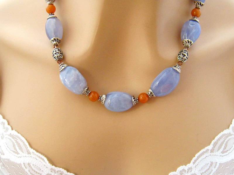 Blaue Stein Halskette/Blaue Spitze Achat Halskette/Edelstein Halskette/Stein Schmuck/Geschenk Für Sie von mvwjewelry