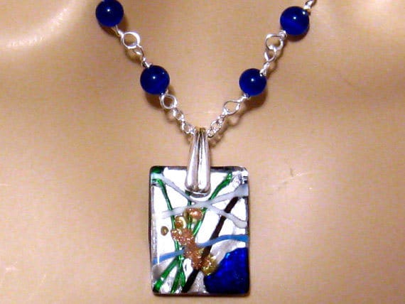 Kobaltblau Schmuck/Blaue Halskette/Blau Anhänger Halskette/Royal Blau Kunst Glas Schmuck/Jugendstil Halskette/Schmuck/Geschenke Für Mama/Geschenk Sie von mvwjewelry