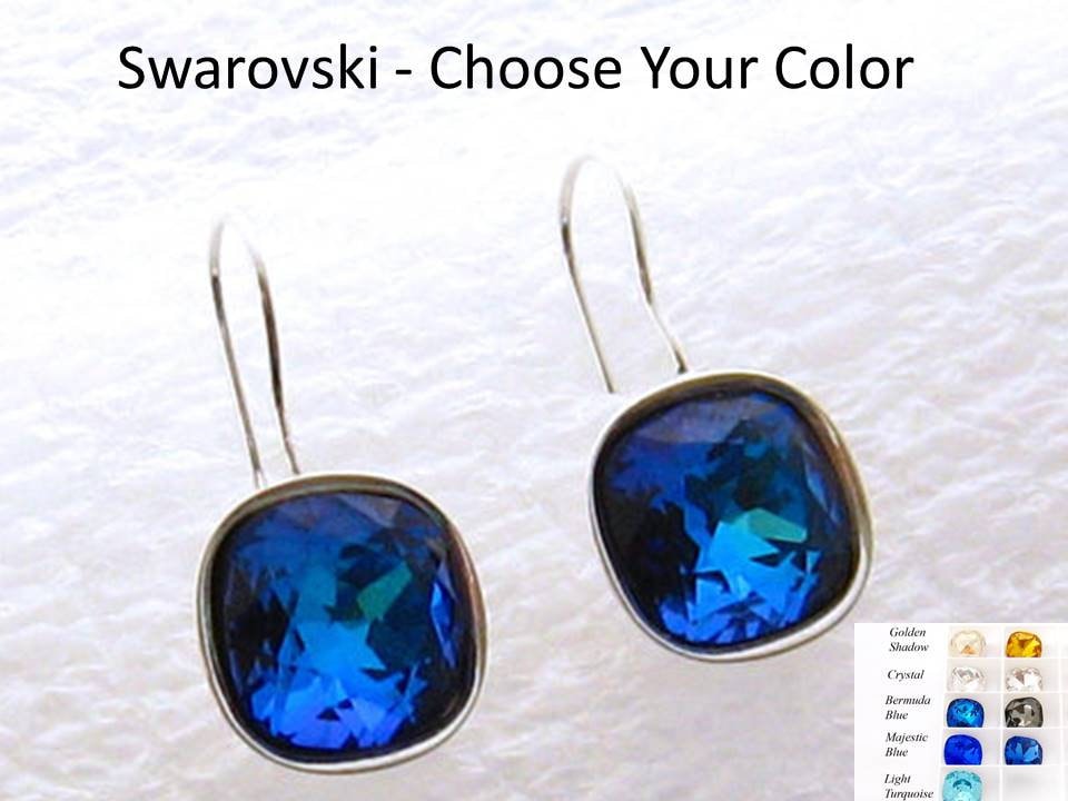 Kristall Kissen Schliff 12mm Ohrringe Royal Blau, Mehrere Farbauswahl, Geschenk Für Sie, Saphir Ohrringe, Blaue von mvwjewelry