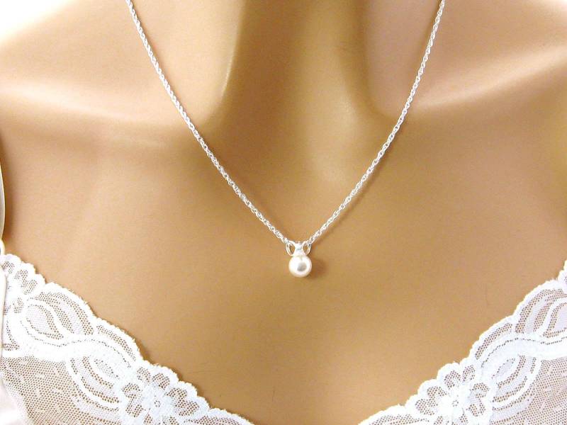 Perlen Solitär Halskette, Anhänger Halskette Sterling Silber, Muttertag Geschenke Für Mama, Hochzeit Schmuck Sweet 16 Geschenk Sie von mvwjewelry
