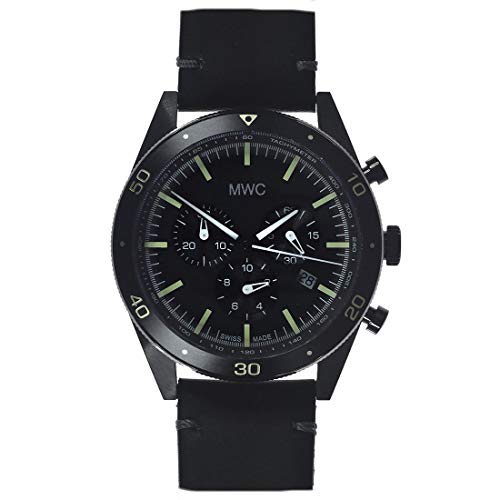 MWC 2020 Swiss Made Airline PVD Limited Edition Militär Chronograph Quarz Schwarz Edelstahl Leder Datum Herren Uhr von MWC