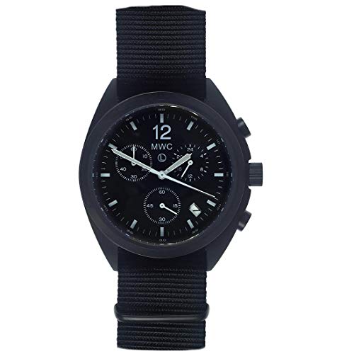 MWC Militär Hybrid Chronograph Mechanischer Quarz PVD Schwarz Edelstahl Stoff NATO Datum Herren Uhr von MWC