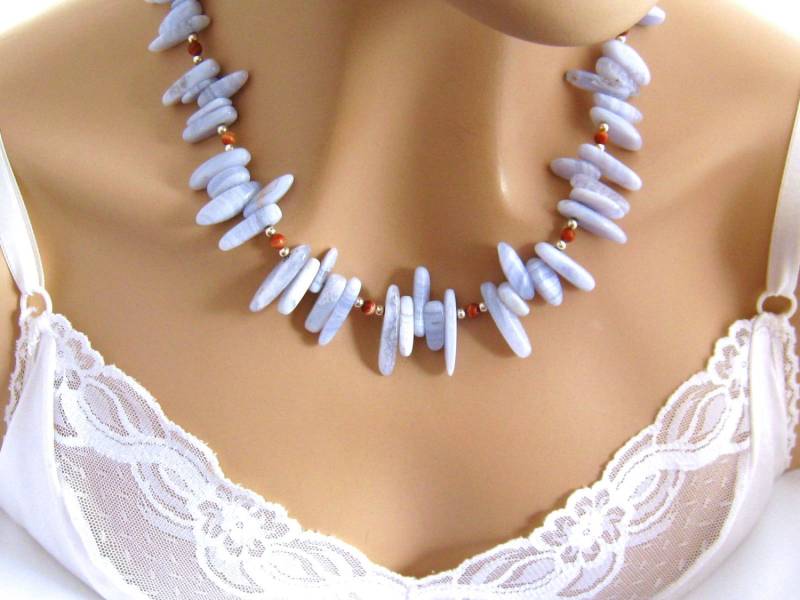 Blaue Spitze Achat Halskette/Hellblaue Halskette/Blauer Stein Halskette, Spitze Halskette/Edelstein Halskette/Hellblauer Schmuck/Geschenk Für Sie von mwhitejewelry