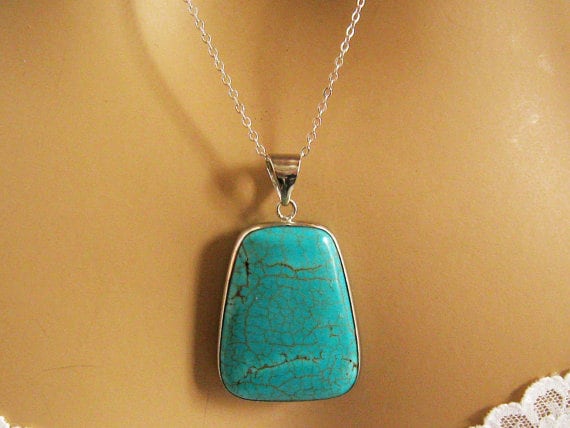 Blaue Türkis Halskette, Anhänger Stein Dezember Geburtsstein, Anhänger, Alltag Halskette von mwhitejewelry