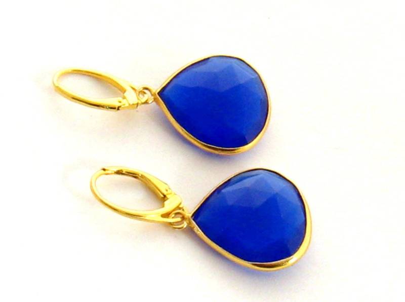Königsblaue Chalcedon Ohrringe, Große Blaue Edelstein Gold Fill von mwhitejewelry