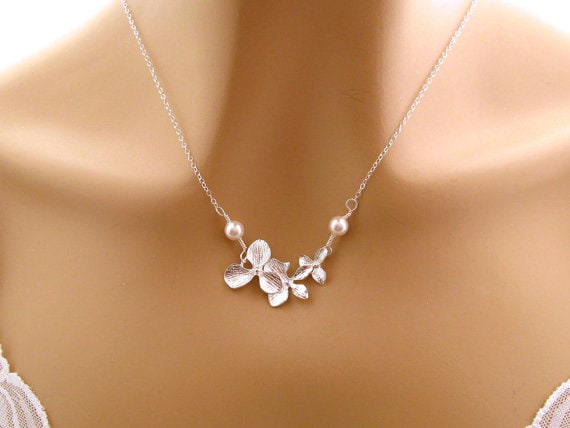 Orchidee Blumen Halskette, Brautjungfer Jugendstil Schmuck, Hochzeit Schmuck Mutter Schwester Frau Geschenk Farbe Wählen von mwhitejewelry