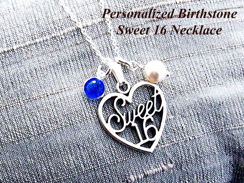 Süßes 16 Schmuck Geschenk Für Mädchen, Personalisierte Süße Halskette, Geburtsstein Zum Sechzehnten Geburtstag von mwhitejewelry