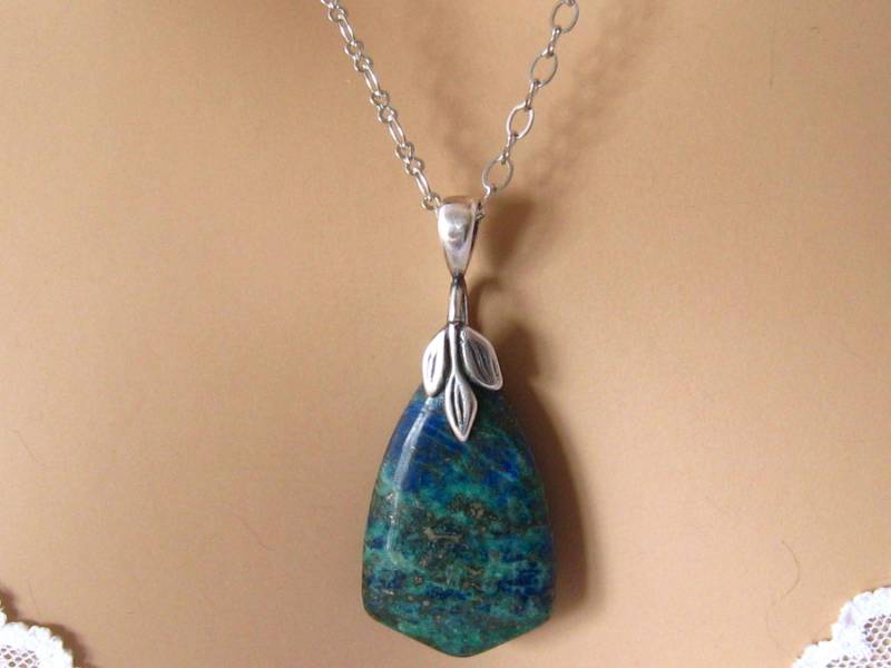 Türkis Anhänger Halskette, Mosaikstein Teal Schmuck, Stein Silber von mwhitejewelry