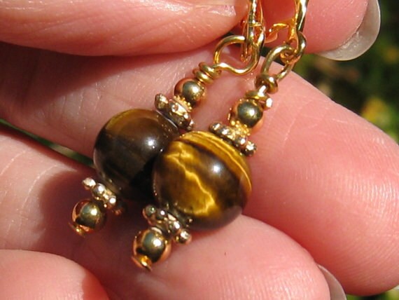 Tigerauge Ohrringe, Braune Ohrringe von mwhitejewelry