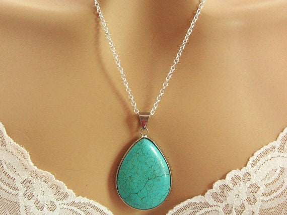 Turquoise Blue Stone Halskette/Türkis Halskette/Blau Anhänger Halskette/Blaue Halskette, Blau Schmuck/Türkis Teardrop Halskette von mwhitejewelry