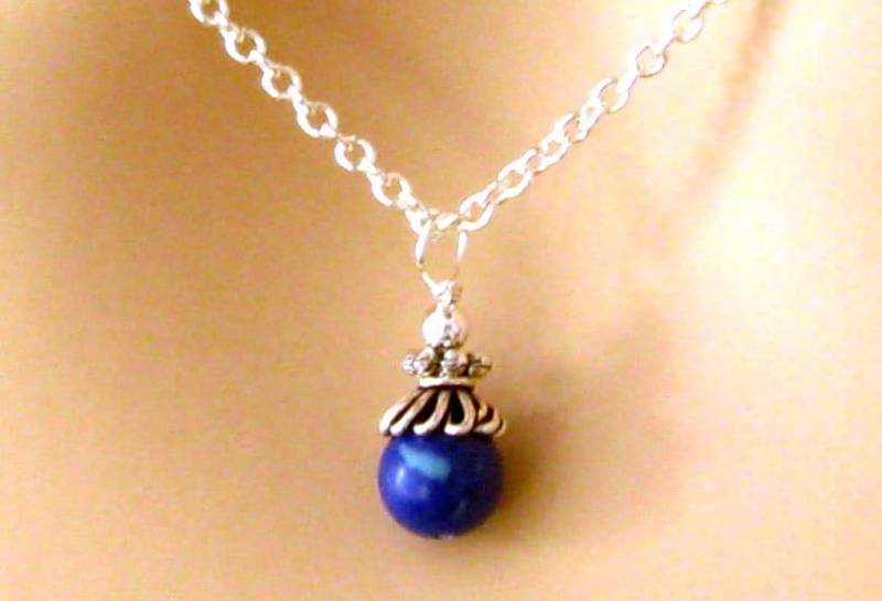 Zarte Blaue Stein Halskette Zierlicher Teal Und Lapis Blau Anhänger, Halskette - Brautjungfern Geschenk Braut Pfau Hochzeit Schmuck von mwhitejewelry