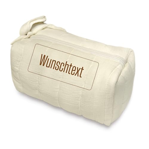 Musselin Kosmetiktasche mit Text oder Motiv Bestickt - Personalisierte Schminktasche ideal als Organizer für Reisen (Weiß) von my STITCHERY