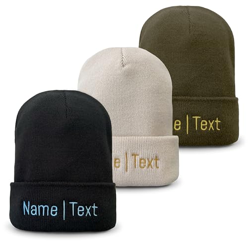 my STITCHERY Mütze mit Namen oder Wunschtext Bestickt - Personalisierte Beanie aus hochwertigem, doppellagigem Strick als außergewöhnliche Geschenkidee (Polyacryl, Khaki) von my STITCHERY