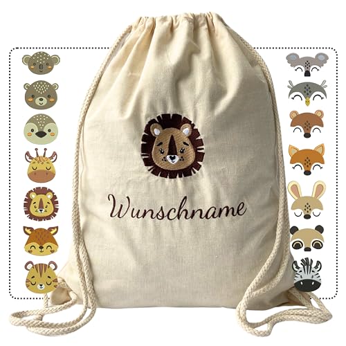 my STITCHERY Turnbeutel mit Namen und Motiv bestickt - Personalisierter Stoffbeutel mit Kordelzug aus Baumwolle für Kinder als außergewöhnliches Geschenk (Beige) von my STITCHERY