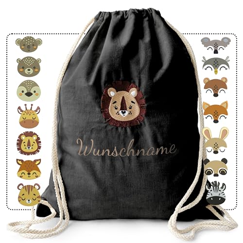 my STITCHERY Turnbeutel mit Namen und Motiv bestickt - Personalisierter Stoffbeutel mit Kordelzug aus Baumwolle für Kinder als außergewöhnliches Geschenk (Schwarz) von my STITCHERY