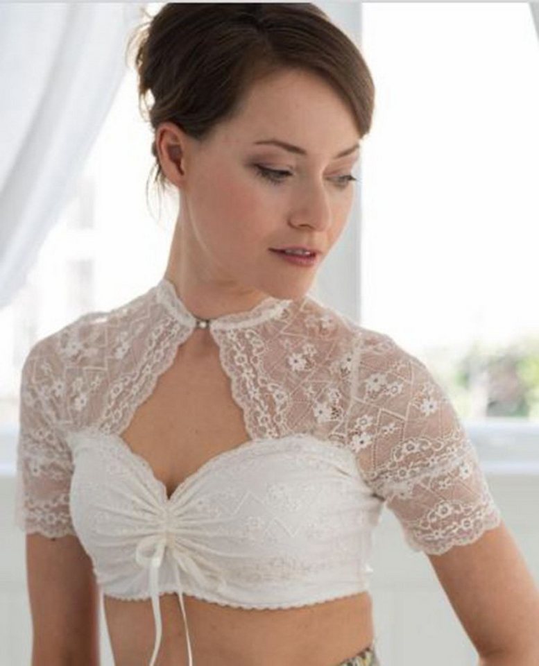 my choice Dirndlbluse Spitze hochgeschlossen mit raffiniertem Ausschnitt creme 1/2 Arm (1-teilig) edle Spitze,teilweise mit Jersey unterlegt, made in Europe von my choice