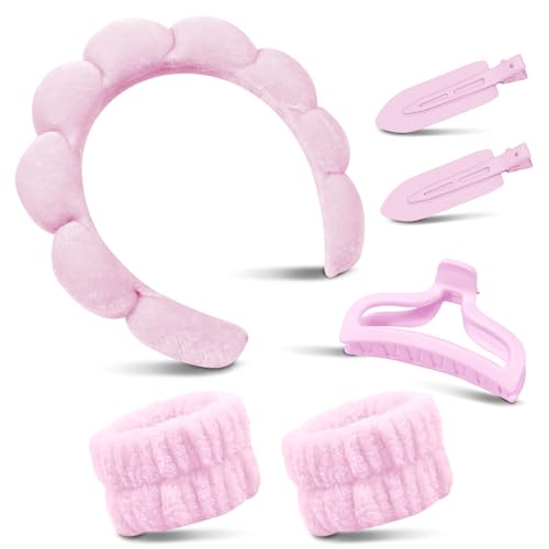 Spa-Stirnband zum Waschen des Gesichts, Hautpflege-Stirnband mit Haarspangen, niedliches Hautpflege-Stirnband und Armband-Set für Damen, weiches flauschiges Samt-Make-up-Stirnband, für Gesichtswäsche, Spa-Stirnband zum Waschen des Gesichts, Hautpflege-Stirnband mit Haarspangen, niedliches Hautpflege-Stirnband und Armband-Set für Damen, weiches flauschiges Samt-Make-up-Stirnband, für Gesichtswäsche, von my novel things