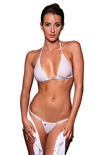 my sexy bikini - Micro String Bikini durchsichtig in Tulle - Tahiti - 3 Teilen : (Mini und Micro String + top) Weiß (Unter: 34/36 | BH: 1) von my sexy bikini