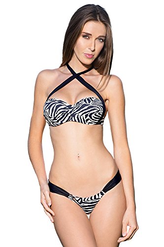 my sexy bikini - Sexy Bandeau Bikini Bademode Damen - Janeiro - 3 Teilen : Tanga und String Zebra Schwarz Weiß (Unter: 38/40 | BH: 2) von my sexy bikini